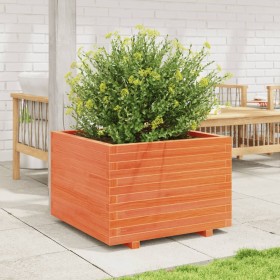 Jardinera madera maciza de pino marrón cera 70x70x49,5 cm