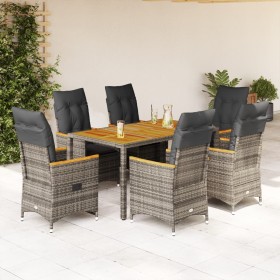 Set comedor jardín 7 pzas y cojines ratán sintético gris