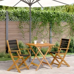 3-teiliges Bistro-Set aus schwarzem Polypropylen und Massivholz von vidaXL, Gartensets - Ref: Foro24-3281877, Preis: 217,30 €...
