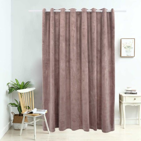 Cortina opaca y anillas metal terciopelo rosa viejo 290x245cm