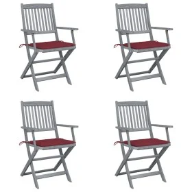 Klappbare Gartenstühle, 4 Stück, Kissen aus massivem Akazienholz von vidaXL, Gartenstühle - Ref: Foro24-3064518, Preis: 186,9...