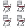 Klappbare Gartenstühle, 4 Stück, Kissen aus massivem Akazienholz von vidaXL, Gartenstühle - Ref: Foro24-3064518, Preis: 189,3...