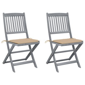 Klappbare Gartenstühle, 2 Stück, Kissen aus massivem Akazienholz von vidaXL, Gartenstühle - Ref: Foro24-3064539, Preis: 138,9...