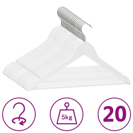 Juego de perchas ropa 20 uds antideslizantes madera dura blanco