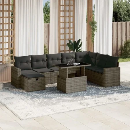 9-piece garden furniture set and gray synthetic rattan cushions by vidaXL, Garden sets - Ref: Foro24-3274870, Price: 569,76 €...