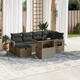 7-teiliges Gartensofa-Set mit grauen synthetischen Rattankissen von vidaXL, Gartensets - Ref: Foro24-3274980, Preis: 464,60 €...