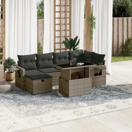 7-piece garden sofa set with gray synthetic rattan cushions by vidaXL, Garden sets - Ref: Foro24-3274980, Price: 458,38 €, Di...