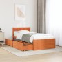 Brown pine wood bed frame with drawers 75x190 cm by vidaXL, Beds and slatted bases - Ref: Foro24-846809, Price: 137,03 €, Dis...