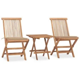 Folding garden dining set 3 pieces teak wood cushions by vidaXL, Garden sets - Ref: Foro24-3063201, Price: 166,52 €, Discount: %