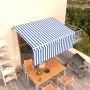 Manual retractable awning with blue and white blind 3.5x2.5 m by vidaXL, Awnings - Ref: Foro24-3069276, Price: 477,76 €, Disc...