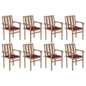 Stackable garden chairs 8 pcs solid teak wood with cushions by vidaXL, Garden chairs - Ref: Foro24-3073442, Price: 1,00 €, Di...