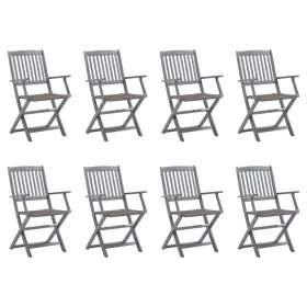 8 pcs folding garden chairs and solid acacia wood cushions by vidaXL, Garden chairs - Ref: Foro24-3078270, Price: 372,96 €, D...