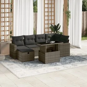 7-teiliges Gartensofa-Set mit grauen synthetischen Rattankissen von vidaXL, Gartensets - Ref: Foro24-3274820, Preis: 453,44 €...