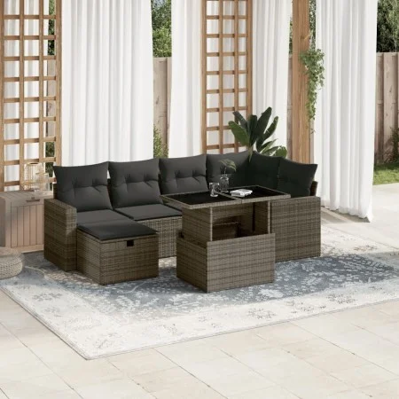 7-teiliges Gartensofa-Set mit grauen synthetischen Rattankissen von vidaXL, Gartensets - Ref: Foro24-3274820, Preis: 453,44 €...