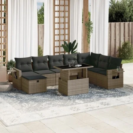 9-piece garden furniture set and gray synthetic rattan cushions by vidaXL, Garden sets - Ref: Foro24-3275030, Price: 574,87 €...