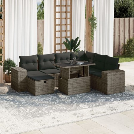 Gartensofa- und Kissenset 8-teilig aus grauem synthetischem Rattan von vidaXL, Gartensets - Ref: Foro24-3275320, Preis: 534,0...