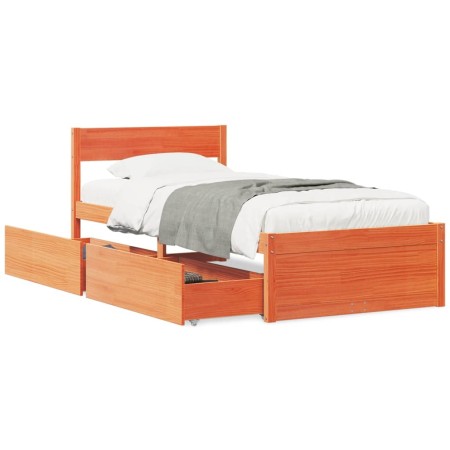 Estructura cama con cajones madera maciza pino marrón 90x200 cm de vidaXL, Camas y somieres - Ref: Foro24-846794, Precio: 174...