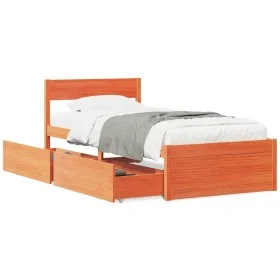 Bed frame with drawers solid brown pine wood 90x190 cm by vidaXL, Beds and slatted bases - Ref: Foro24-846806, Price: 163,64 ...