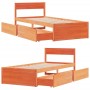 Bed frame with drawers solid brown pine wood 90x190 cm by vidaXL, Beds and slatted bases - Ref: Foro24-846806, Price: 165,76 ...