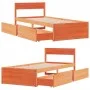 Estructura cama con cajones madera maciza pino marrón 90x190 cm de vidaXL, Camas y somieres - Ref: Foro24-846806, Precio: 163...