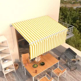 Manual retractable awning with yellow and white striped 3.5x2.5 m by vidaXL, Awnings - Ref: Foro24-3069278, Price: 462,47 €, ...