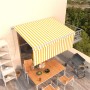Manual retractable awning with yellow and white striped 3.5x2.5 m by vidaXL, Awnings - Ref: Foro24-3069278, Price: 473,53 €, ...