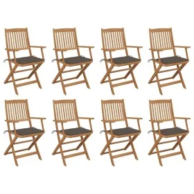 Folding garden chairs 8 units and solid acacia wood cushions by vidaXL, Garden chairs - Ref: Foro24-3075093, Price: 406,17 €,...