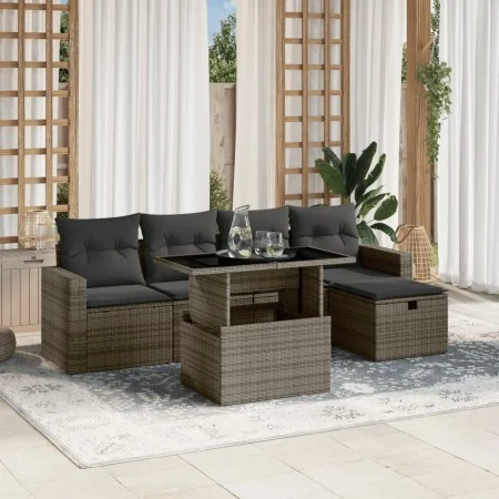 Gartenmöbel-Set, 6-teilig, mit grauen Polstern aus synthetischem Rattan. von vidaXL, Gartensets - Ref: Foro24-3274810, Preis:...