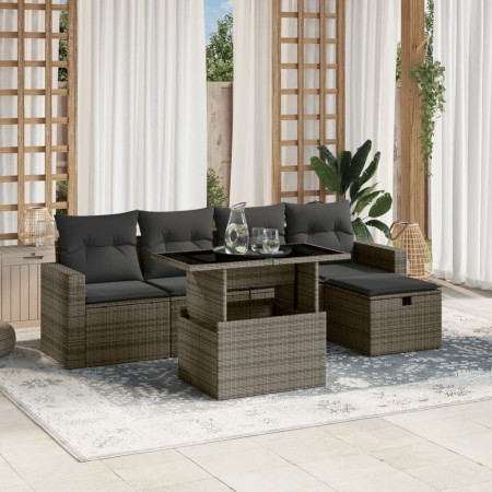 Gartenmöbel-Set, 6-teilig, mit grauen Polstern aus synthetischem Rattan. von vidaXL, Gartensets - Ref: Foro24-3274810, Preis:...