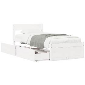Bed frame with drawers solid white pine wood 90x200 cm by vidaXL, Beds and slatted bases - Ref: Foro24-846793, Price: 178,80 ...