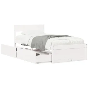 Bed frame with drawers solid white pine wood 90x200 cm by vidaXL, Beds and slatted bases - Ref: Foro24-846793, Price: 186,95 ...