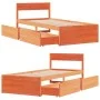 Bed frame with drawers solid brown pine wood 100x200cm by vidaXL, Beds and slatted bases - Ref: Foro24-846791, Price: 185,60 ...