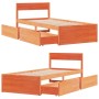 Estructura cama con cajones madera maciza pino marrón 100x200cm