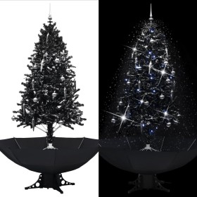 Árbol de Navidad con nieve y base de paraguas PVC negro 190 cm