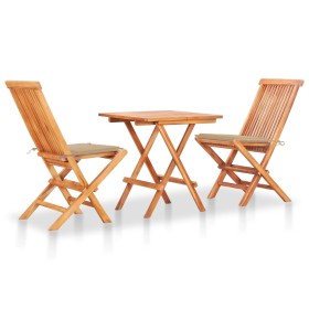 3-piece bistro set with beige cushions in solid teak wood by vidaXL, Garden sets - Ref: Foro24-3063228, Price: 193,16 €, Disc...