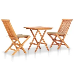 3-piece bistro set with beige cushions in solid teak wood by vidaXL, Garden sets - Ref: Foro24-3063228, Price: 200,47 €, Disc...