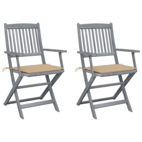 Folding garden chairs 2 pcs cushions solid acacia wood by vidaXL, Garden chairs - Ref: Foro24-3064485, Price: 131,33 €, Disco...