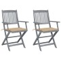 Klappbare Gartenstühle, 2 Stück, Kissen aus massivem Akazienholz von vidaXL, Gartenstühle - Ref: Foro24-3064485, Preis: 131,3...
