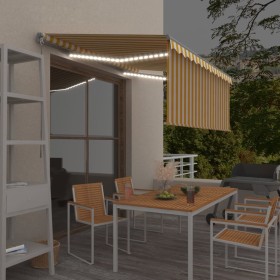 Manual retractable awning with yellow and white blinds 3.5x2.5 m by vidaXL, Awnings - Ref: Foro24-3069403, Price: 446,36 €, D...