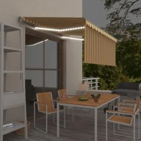 Manual retractable awning with yellow and white blinds 3.5x2.5 m by vidaXL, Awnings - Ref: Foro24-3069403, Price: 473,29 €, D...