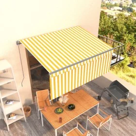 Manual retractable awning with yellow and white blinds 3.5x2.5 m by vidaXL, Awnings - Ref: Foro24-3069398, Price: 287,45 €, D...