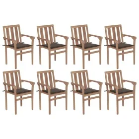 Stapelbare Gartenstühle 8 Stück aus massivem Teakholz mit Kissen von vidaXL, Gartenstühle - Ref: Foro24-3073441, Preis: 1,00 ...