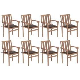 Stapelbare Gartenstühle 8 Stück aus massivem Teakholz mit Kissen von vidaXL, Gartenstühle - Ref: Foro24-3073441, Preis: 1,00 ...