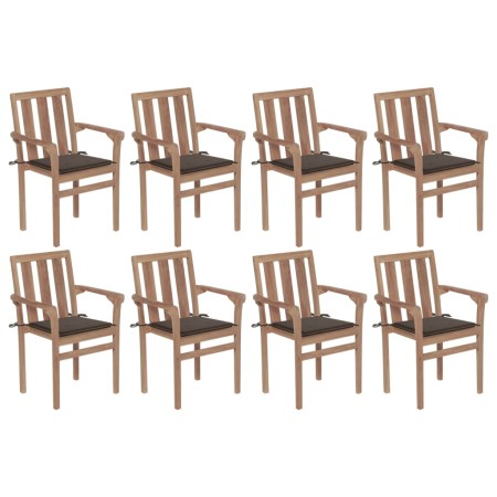 Stapelbare Gartenstühle 8 Stück aus massivem Teakholz mit Kissen von vidaXL, Gartenstühle - Ref: Foro24-3073441, Preis: 1,00 ...