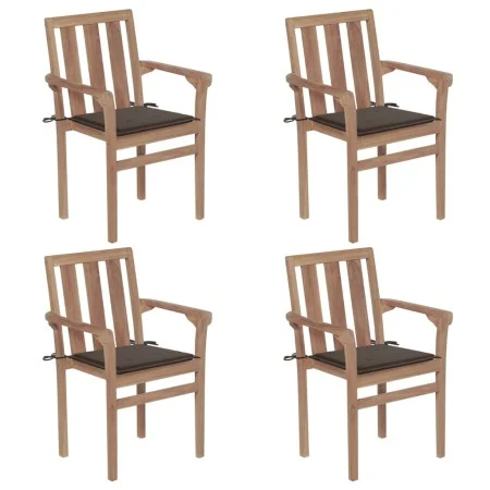 Stapelbare Gartenstühle 4 Stück aus massivem Teakholz mit Kissen von vidaXL, Gartenstühle - Ref: Foro24-3073387, Preis: 503,1...