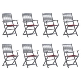8 pcs folding garden chairs and solid acacia wood cushions by vidaXL, Garden chairs - Ref: Foro24-3078271, Price: 372,70 €, D...