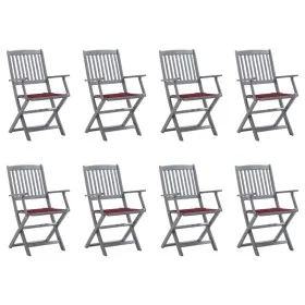 8 pcs folding garden chairs and solid acacia wood cushions by vidaXL, Garden chairs - Ref: Foro24-3078271, Price: 368,00 €, D...