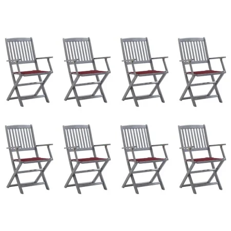 8 pcs folding garden chairs and solid acacia wood cushions by vidaXL, Garden chairs - Ref: Foro24-3078271, Price: 367,60 €, D...