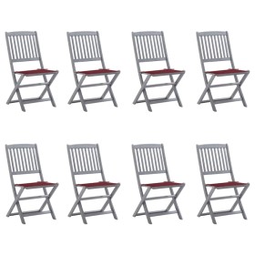 8 pcs folding garden chairs and solid acacia wood cushions by vidaXL, Garden chairs - Ref: Foro24-3078299, Price: 415,14 €, D...
