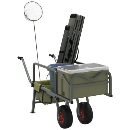 Carrito de pesca 2 ruedas acero recubrimiento en polvo verde